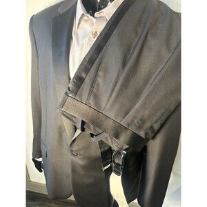 SAMUELSOHN Black Suit 46R W40 L31 1BUTTON FLAT FRONT NOTCH LAPEL TUXEDO Formal